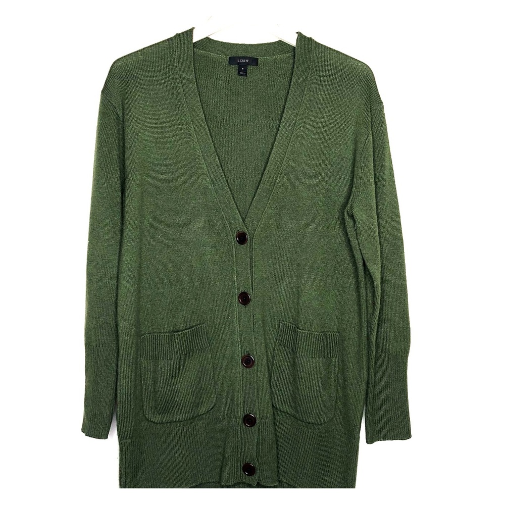 J Crew Green Buttondown V Neck Wool Cardigan Small